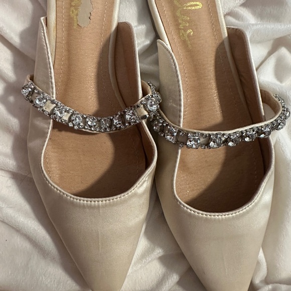 Lulus Shoes - Elegant Cream Flats with Rhinestone Strap and Pointed Toe